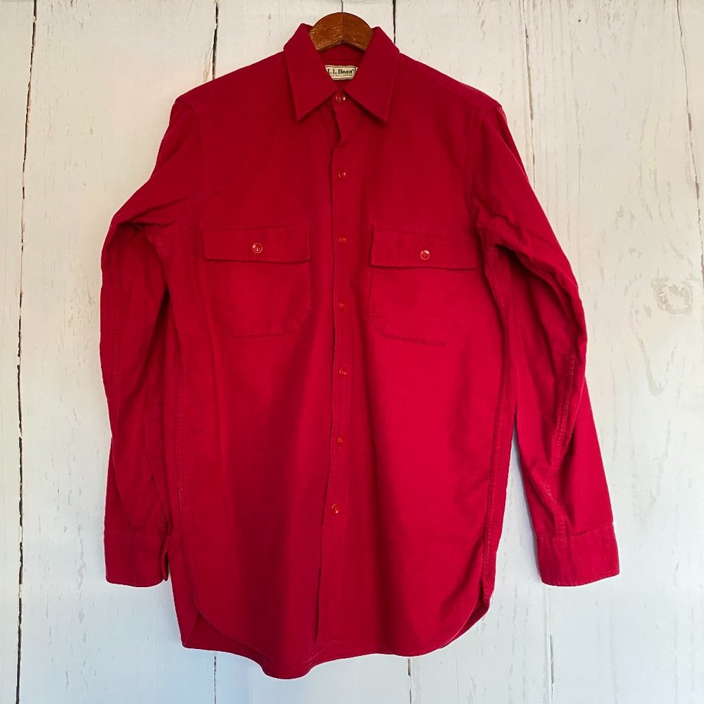 L.L. BEAN Men's Vintage Freeport Maine Long Sleeve Red Heavy Button Up Shirt 15